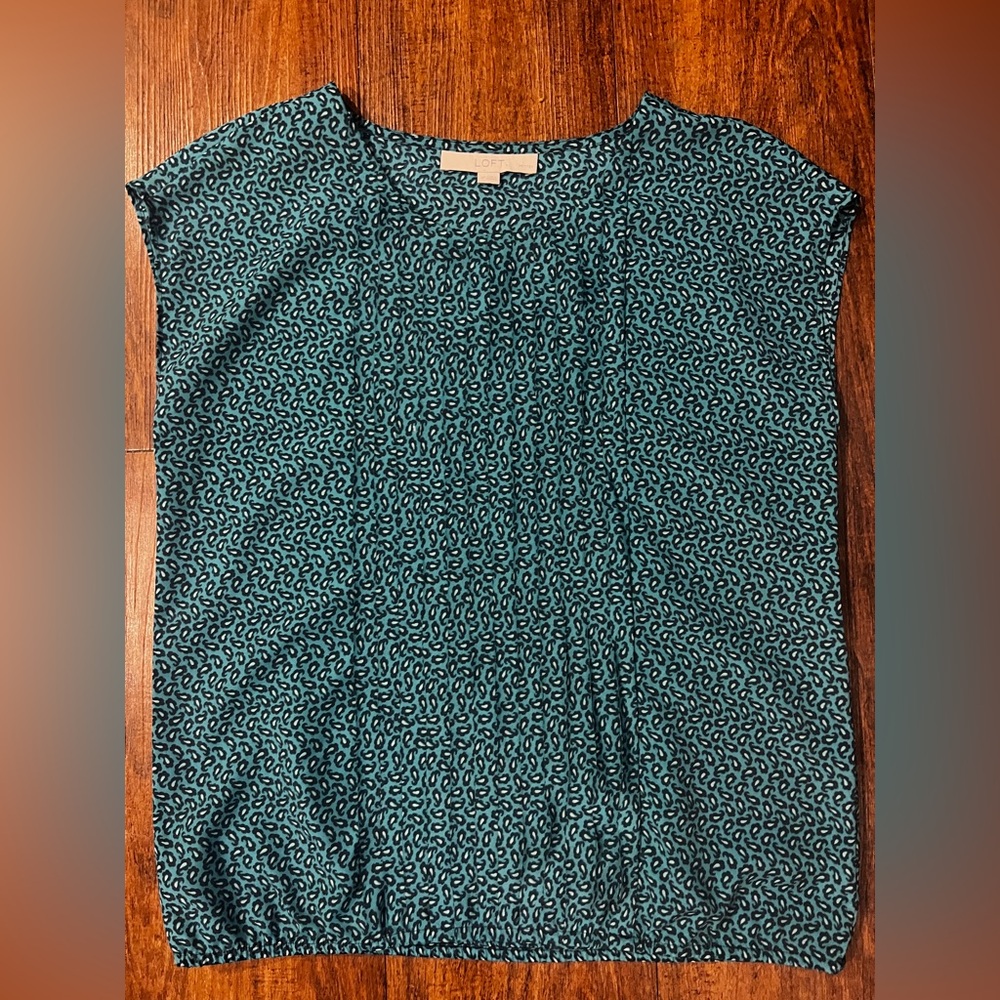 LOFT Teal and Black Patterned Blouse